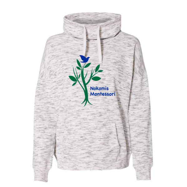 J. America - Women’s Mélange Fleece Cowl Neck Sweatshirt - Printed Logo Thumbnail